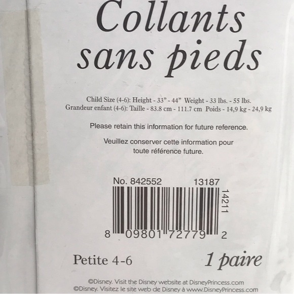 Disney The Little Mermaid Footless Tights Size Small 4-6 1 Pair New In Package - Picture 6 of 7